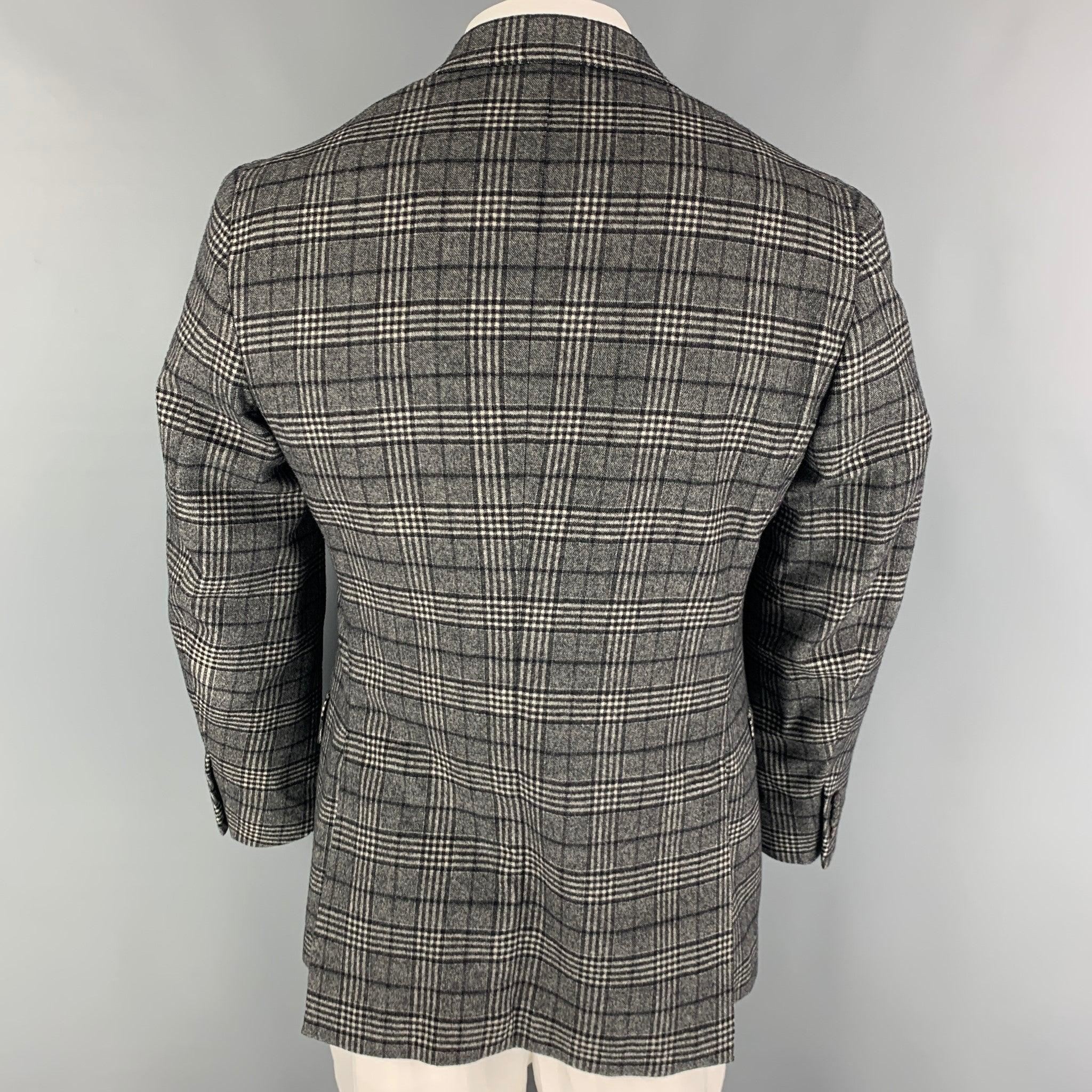 ISAIA Size 42 Black White Plaid Wool Single Breasted Sport Coat In Good Condition For Sale In San Francisco, CA