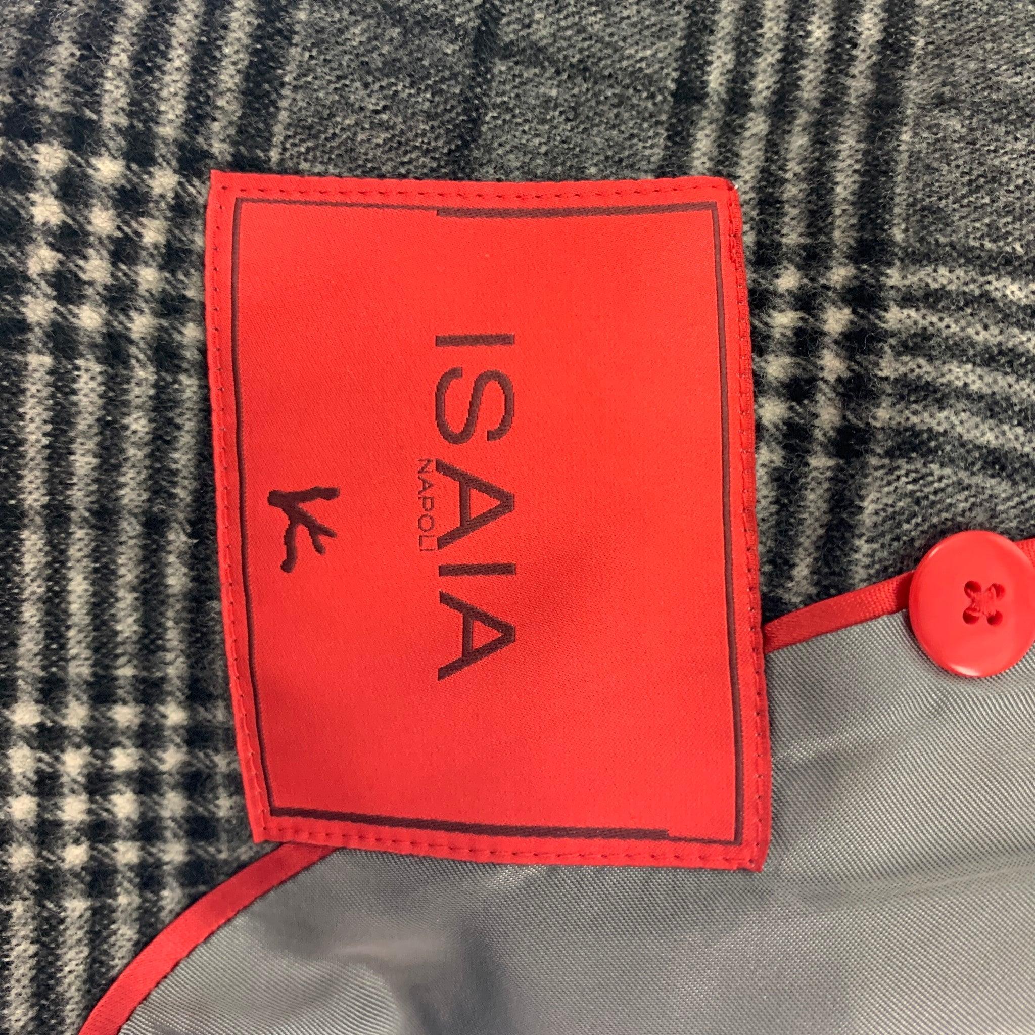 ISAIA Size 42 Black White Plaid Wool Single Breasted Sport Coat For Sale 2