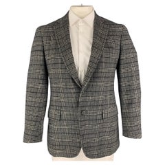 ISAIA Talla 42 Negro Blanco Lana a cuadros Abrigo de sport de un solo pecho