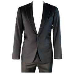 ISAIA Size 42 Regular Black Wool Satin Peak Lapel Tuxedo