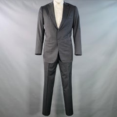 Isaia Taille 42 Regular Costume en sergé de laine gris à revers échancré