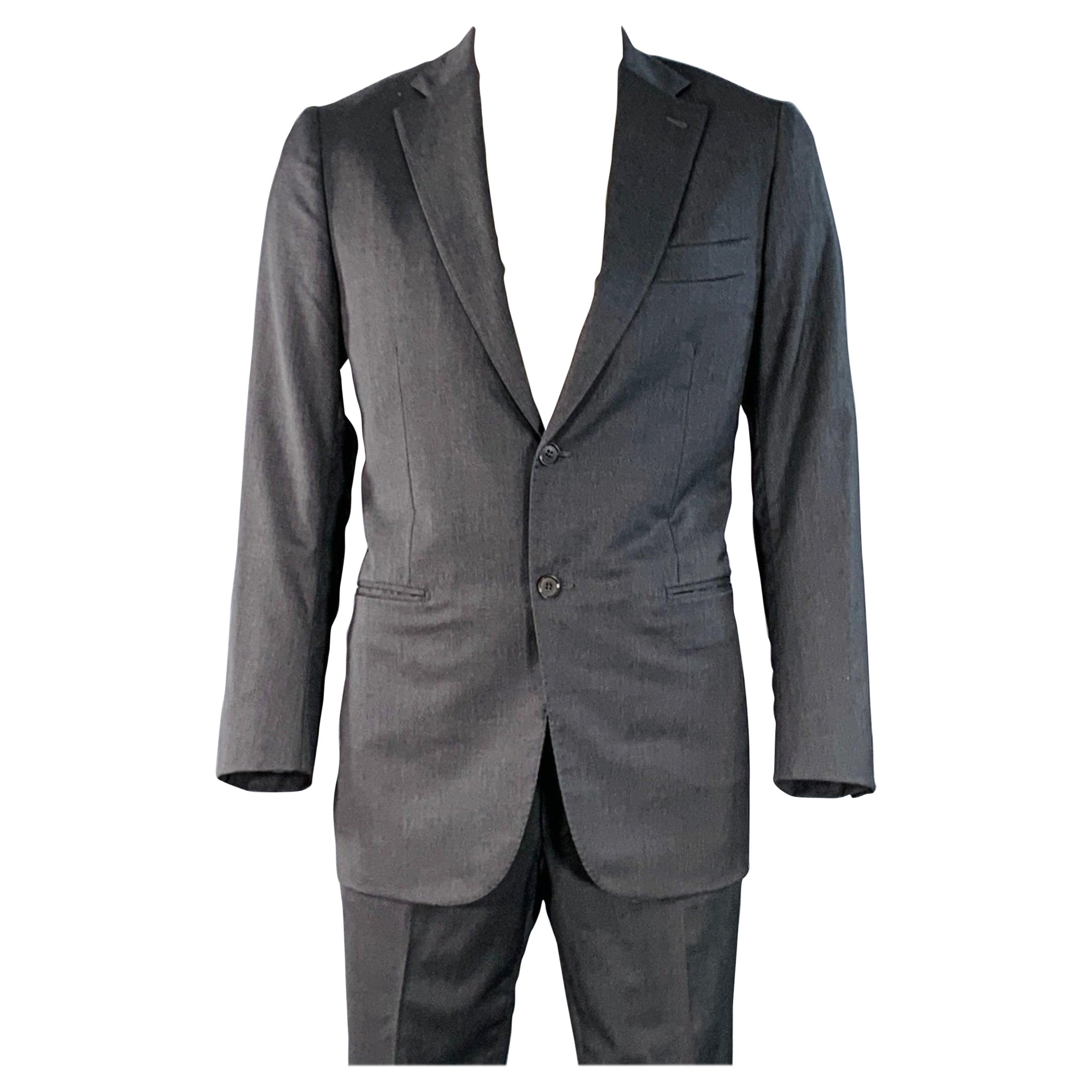 ISAIA Size 42 Regular Grey Wool Twill Notch Lapel Suit For Sale