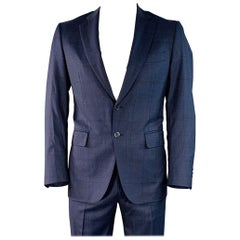 ISAIA Size 42 Regular Navy Black Glenplaid Wool Notch Lapel Suit