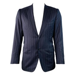 ISAIA Size 42 Regular Navy Grey Pinstripe Wool Notch Lapel Sport Coat