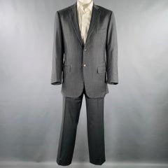 ISAIA Size 44 Grey Light Blue Pinstripe Wool Single Breasted Suit