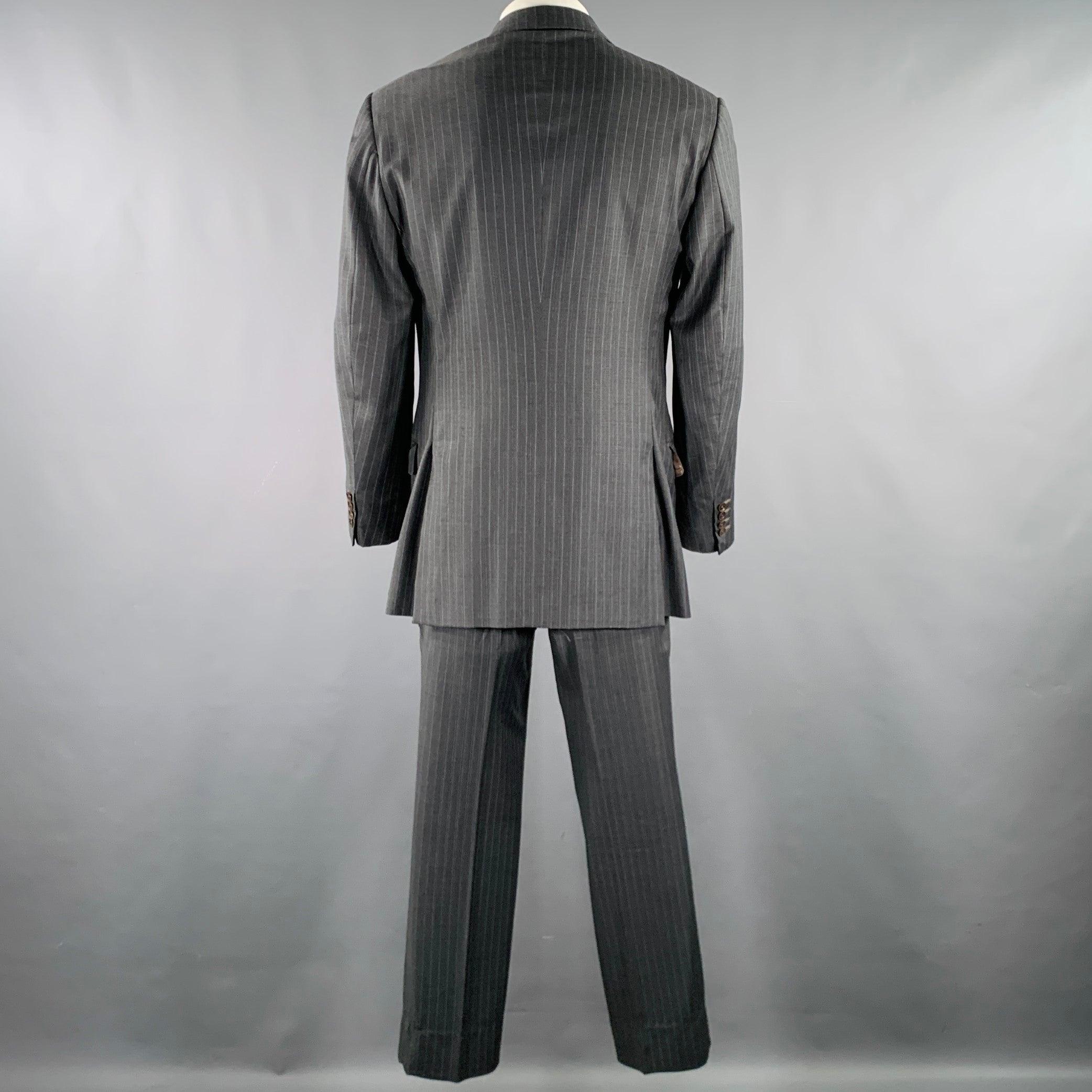 Gray ISAIA Size 44 Grey Light Blue Pinstripe Wool Single Breasted Suit