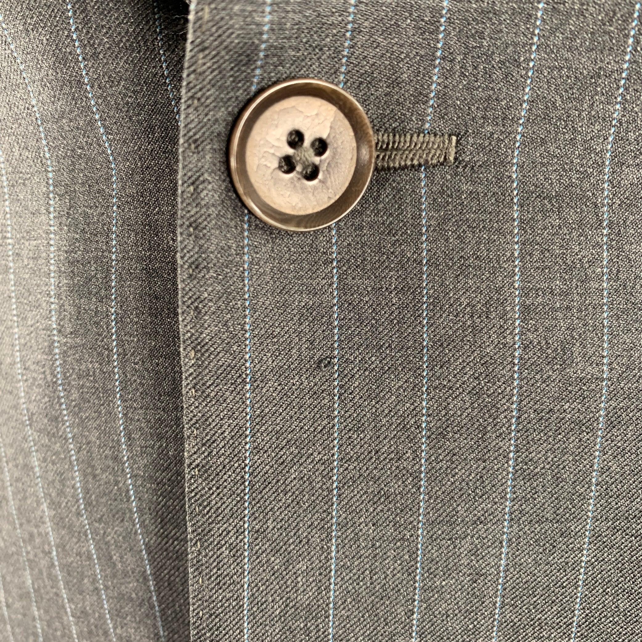ISAIA Size 44 Grey Light Blue Pinstripe Wool Single Breasted Suit For Sale 1