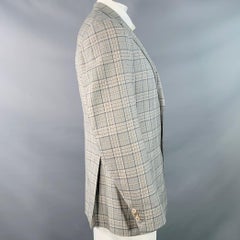 ISAIA Size 44 Long Grey Taupe Plaid Wool Notch Lapel Sport Coat