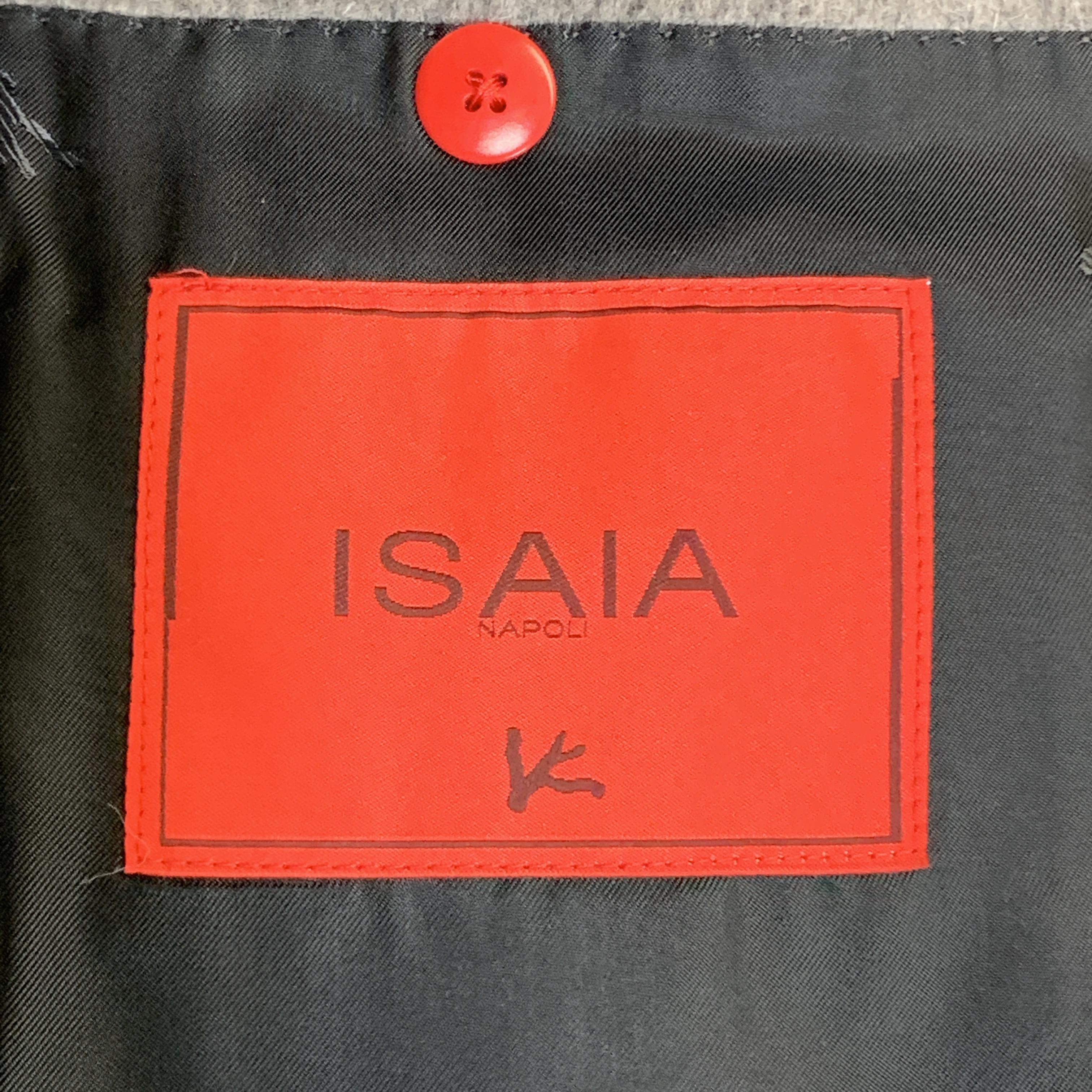 Men's ISAIA Size 46 Gray Angora / Wool Double Breasted Long Peacoat