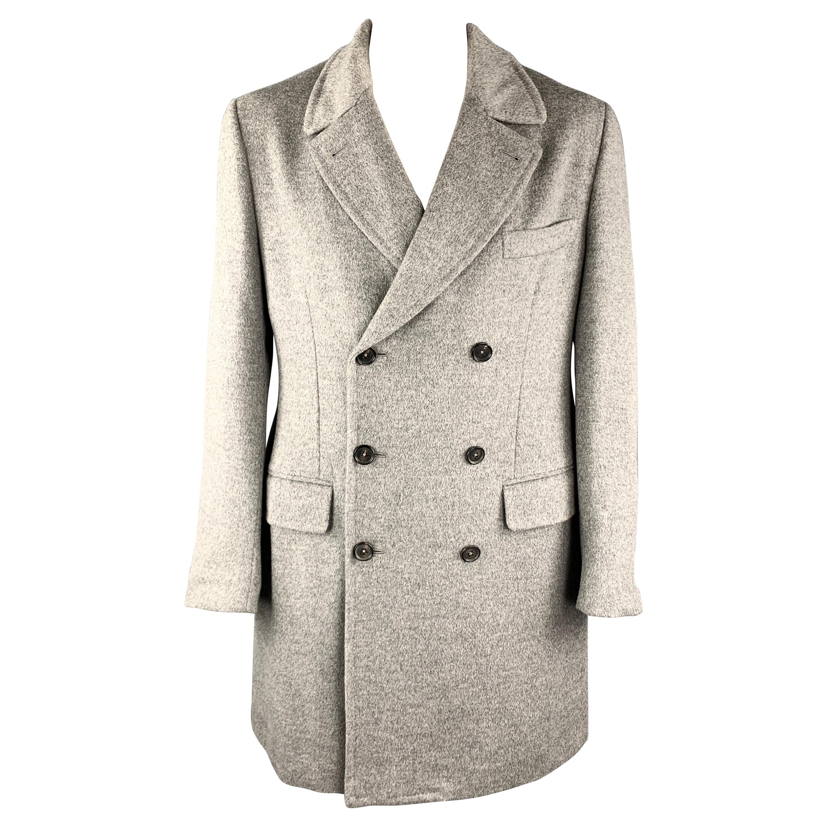 ISAIA Size 46 Gray Angora / Wool Double Breasted Long Peacoat