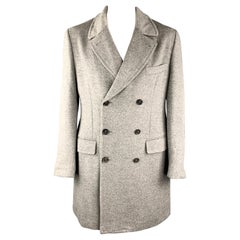 ISAIA Size 46 Gray Angora / Wool Double Breasted Long Peacoat