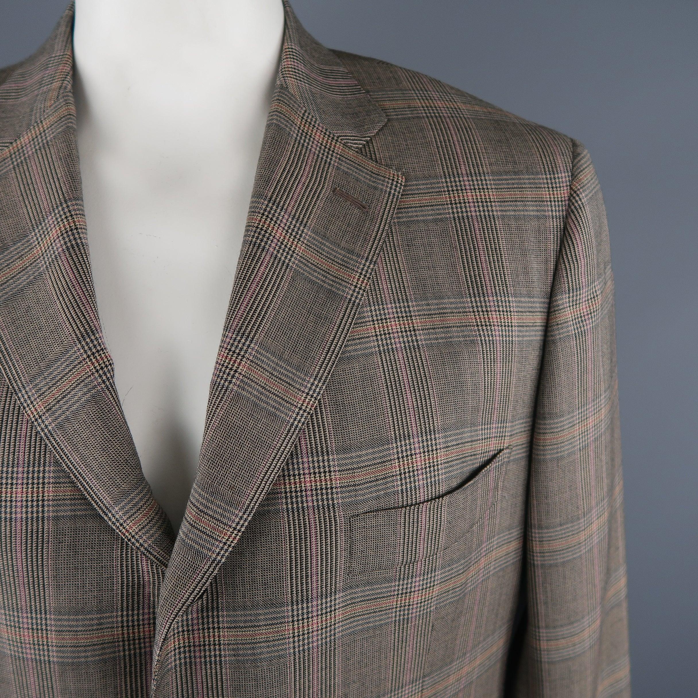 ISAIA Size 46 Long Brown Plaid Wool Notch Lapel Sport Coat In Good Condition For Sale In San Francisco, CA