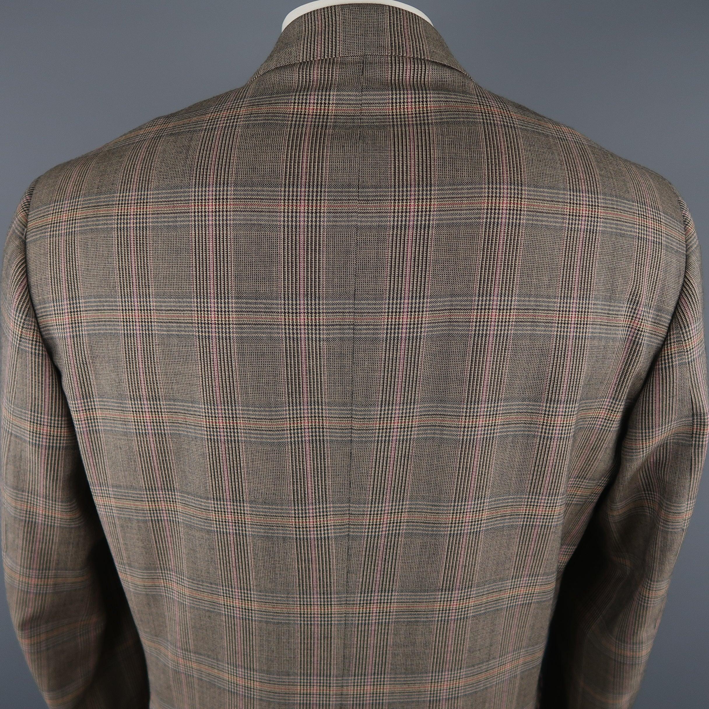 ISAIA Size 46 Long Brown Plaid Wool Notch Lapel Sport Coat For Sale 3