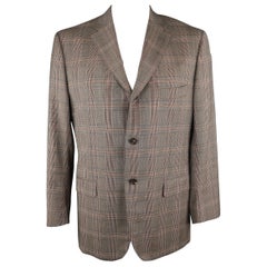 Isaia Taglia 46 Cappotto sportivo lungo marrone a quadri in lana con risvolto a tacche