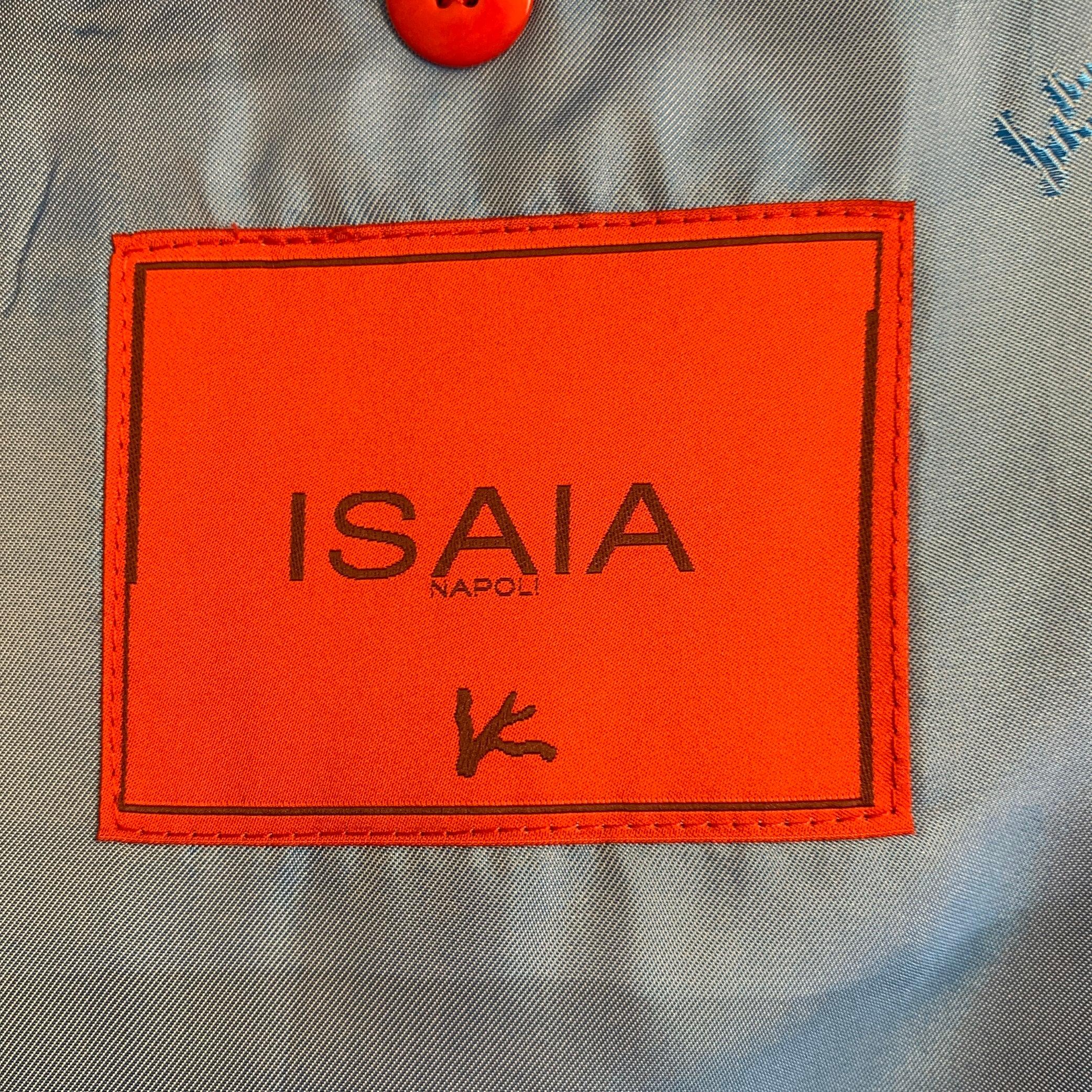 ISAIA Größe 46 Langer Marineblau gestreifter Anzug aus Wolle und Seide mit Kerbrevers im Angebot 2