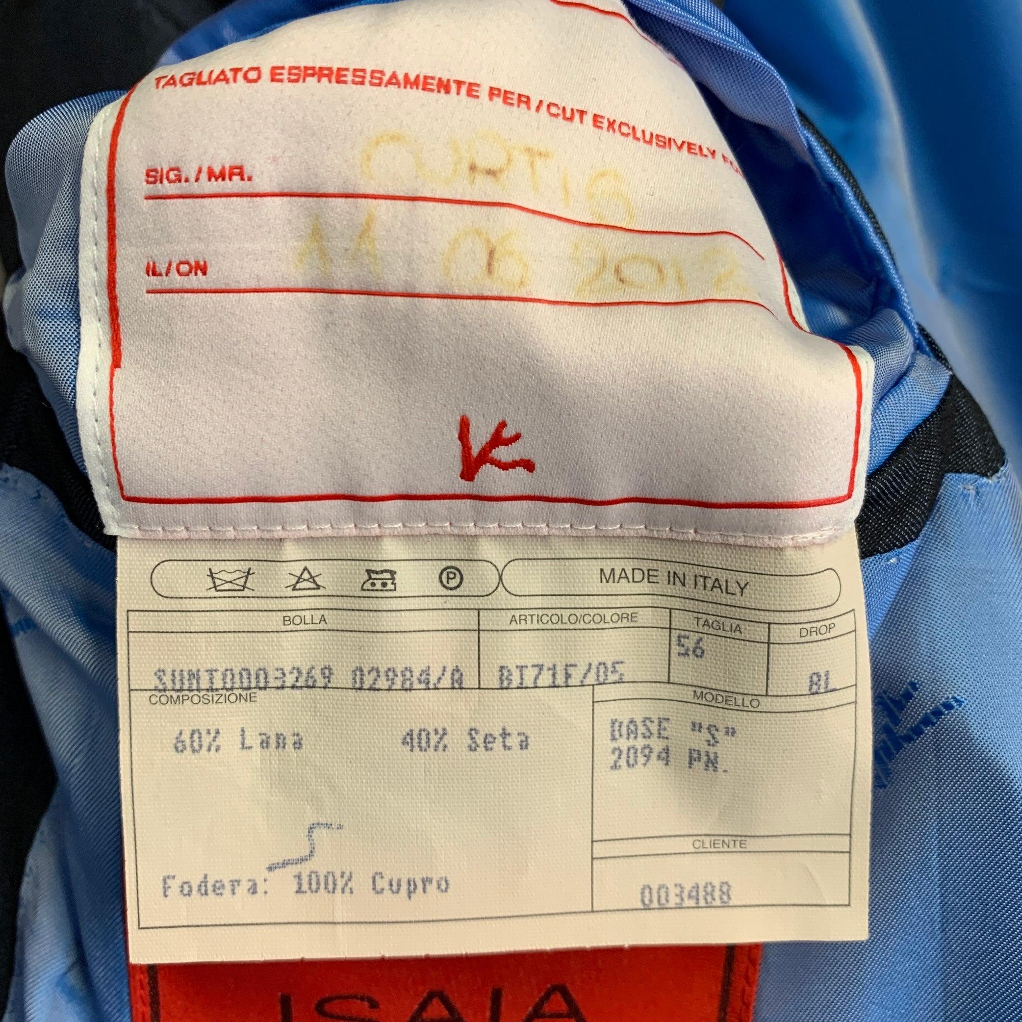 ISAIA Größe 46 Langer Marineblau gestreifter Anzug aus Wolle und Seide mit Kerbrevers im Angebot 4