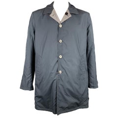 ISAIA Talla 46 Abrigo Reversible Lana / Poliéster Bicolor Azul Marino y Gris