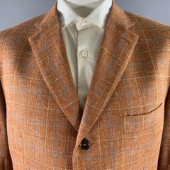 ISAIA Talla 46 Naranja Azul Camel A cuadros Mezcla de lana Abrigo de deporte con solapa de muesca
