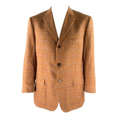 ISAIA Talla 46 Naranja Azul Camel A cuadros Mezcla de lana Abrigo de deporte con solapa de muesca