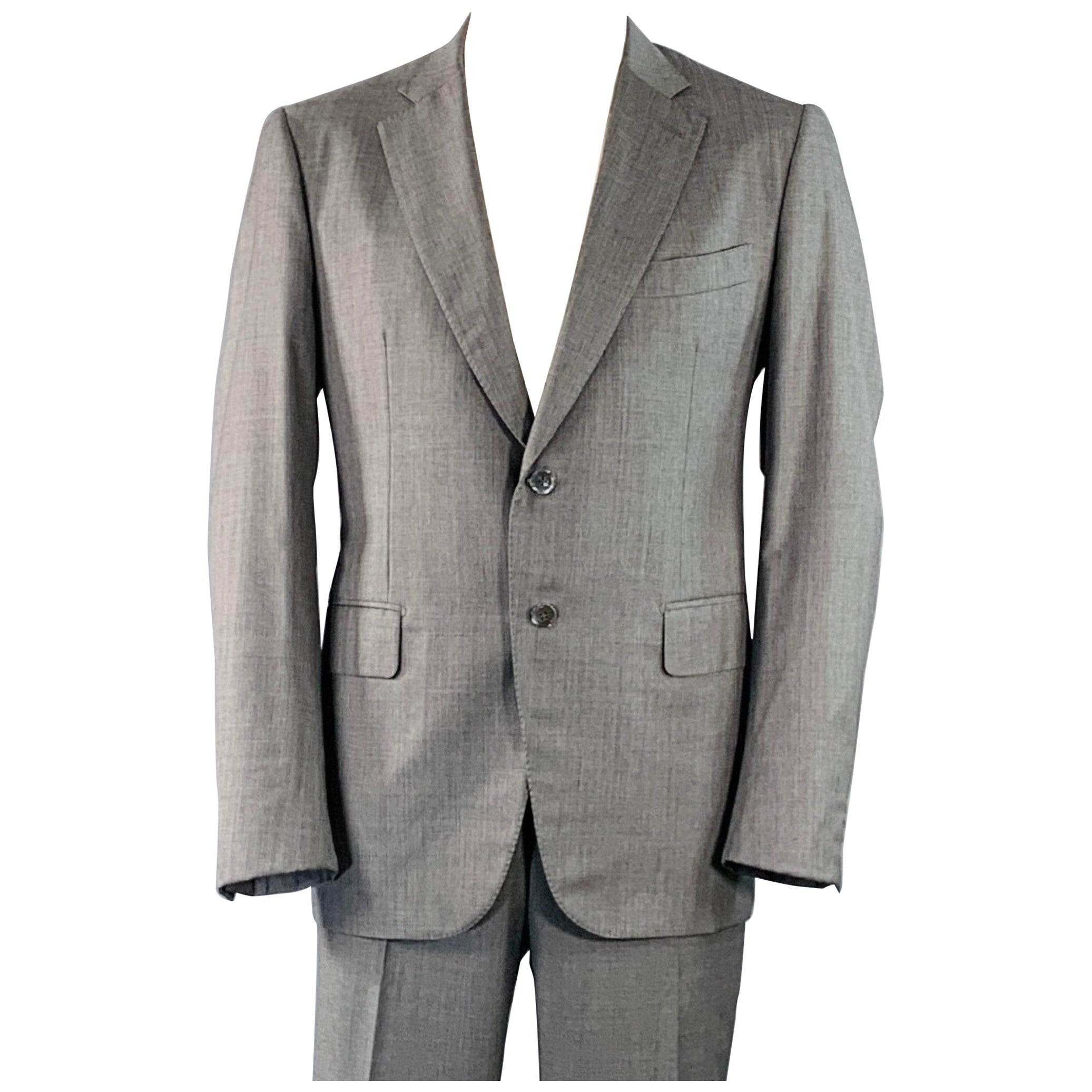 ISAIA Size 46 Regular Grey Slate Wool Notch Lapel Suit