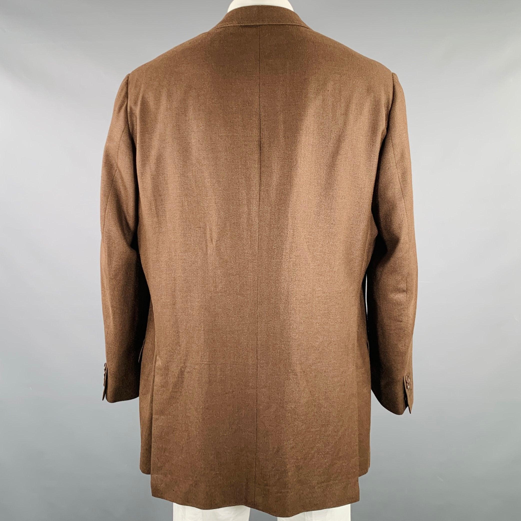 ISAIA Size 48 Brown Twill Linen Blend Notch Lapel Sport Coat In Excellent Condition For Sale In San Francisco, CA