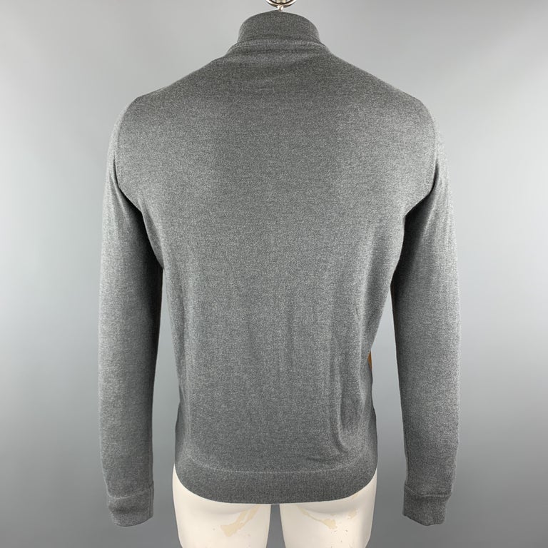 ISAIA Size L Grey and Tan Mixed Materials Cashmere Zip Up Jacket at 1stDibs