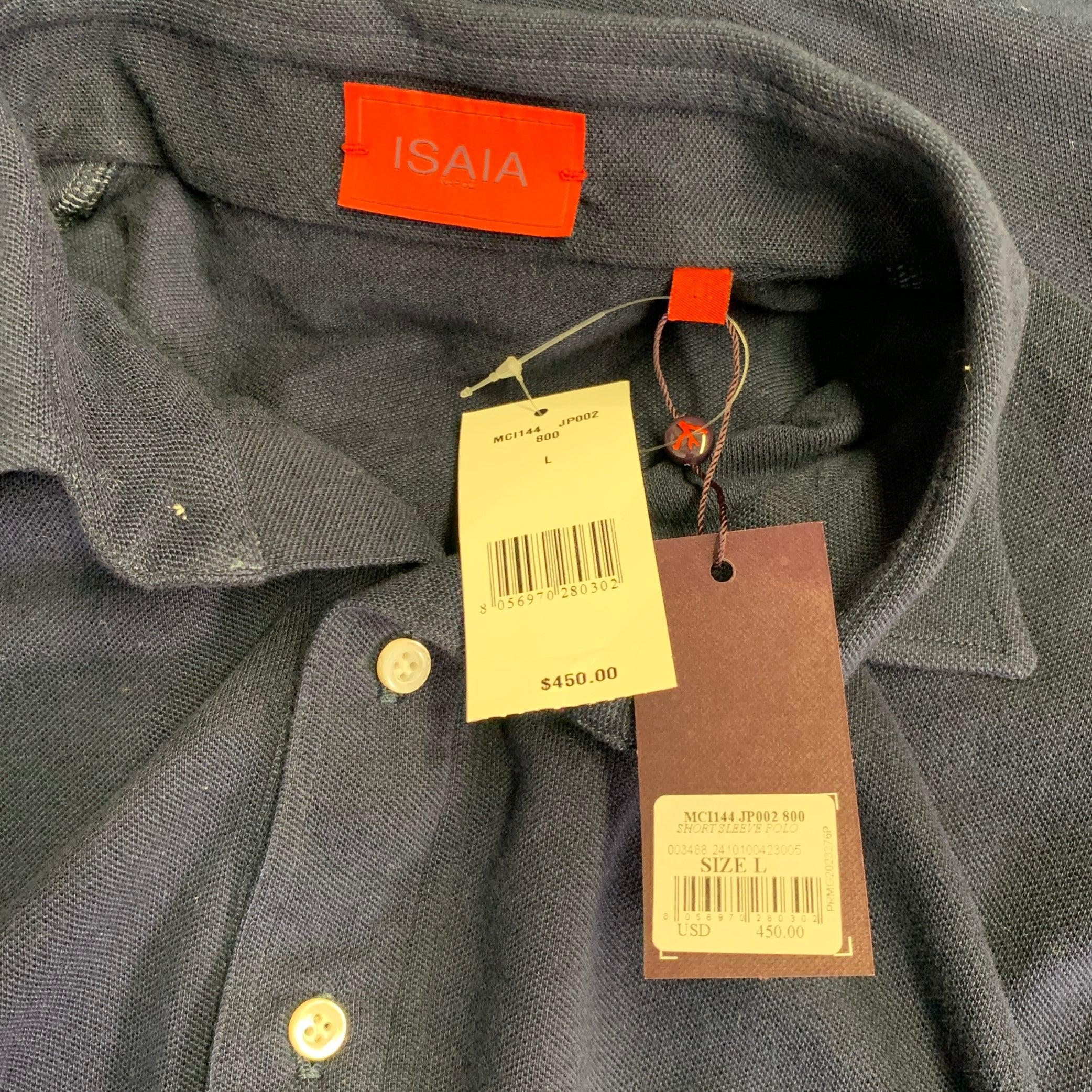 De los hombres ISAIA Polo de media tapeta de piqué de algodón azul marino talla L en venta
