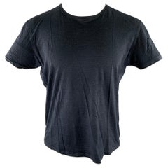 ISAIA Size L Navy Heathered Cotton Cashmere Blend Short Sleeve T-Shirt
