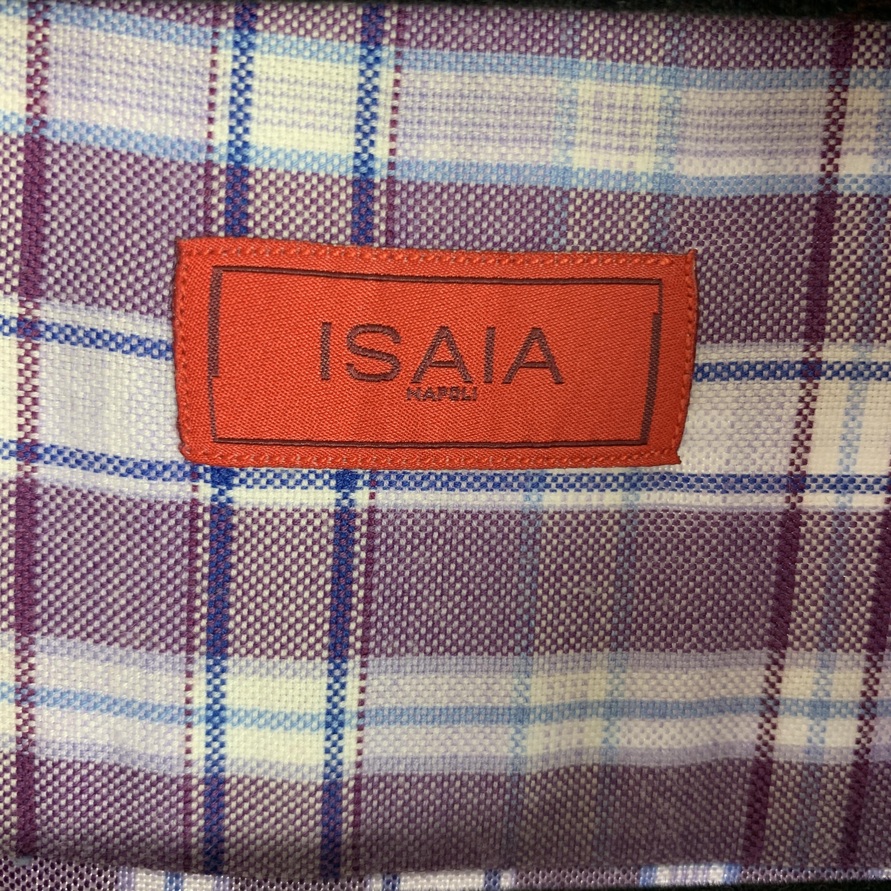 ISAIA Size L Purple Plaid Cotton Button Up Long Sleeve Shirt In Excellent Condition In San Francisco, CA