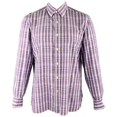 ISAIA Size L Purple Plaid Cotton Button Up Long Sleeve Shirt