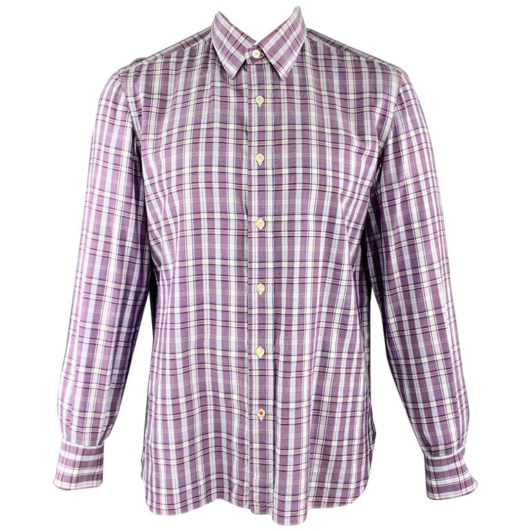 ISAIA Size L Purple Plaid Cotton Button Up Long Sleeve Shirt at 1stDibs ...