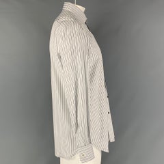 ISAIA Size L Stripe White &  Black Cotton French Cuff  Long Sleeve Shirt