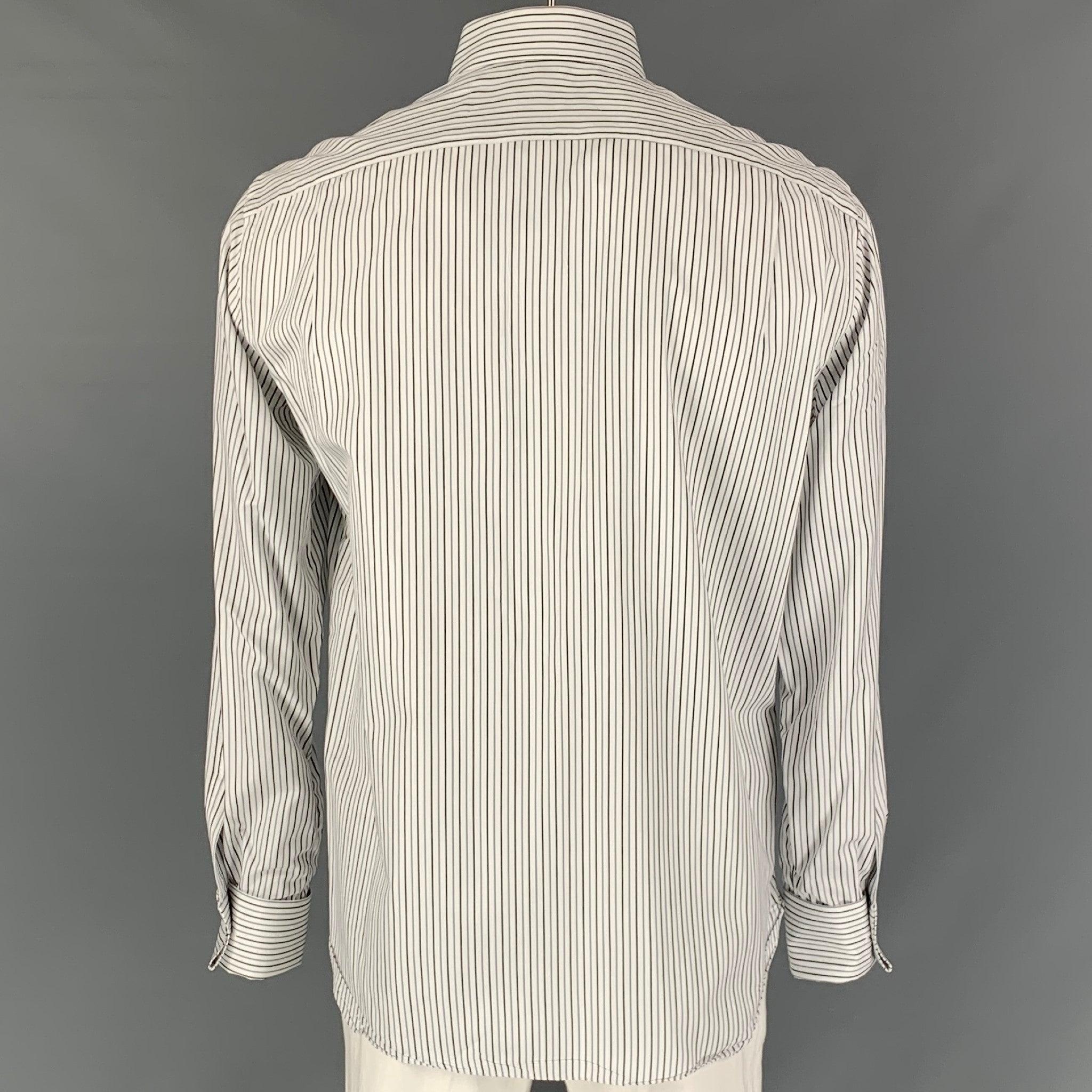 ISAIA Size L Stripe White &  Black Cotton French Cuff  Long Sleeve Shirt In Excellent Condition For Sale In San Francisco, CA