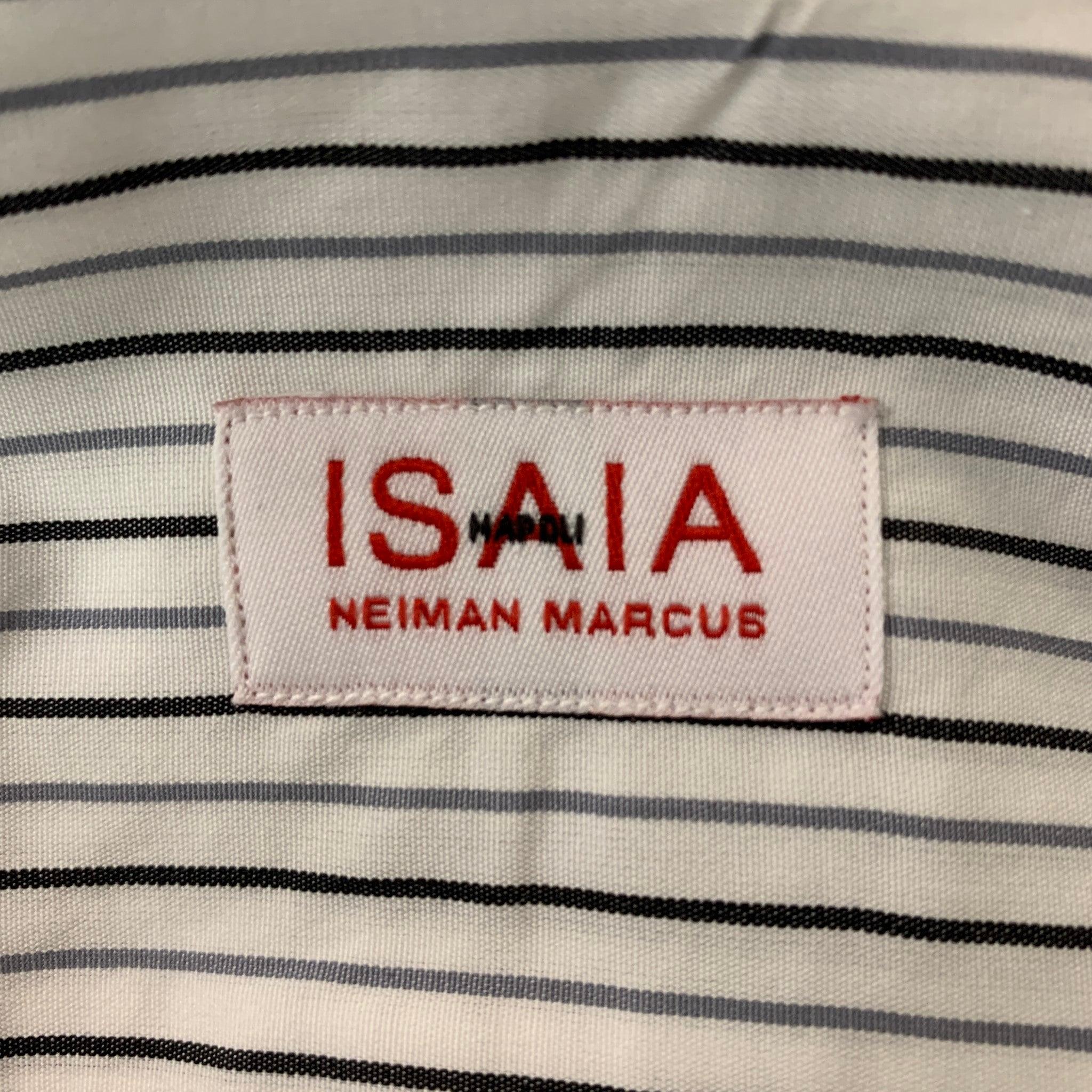 Men's ISAIA Size L Stripe White &  Black Cotton French Cuff  Long Sleeve Shirt For Sale