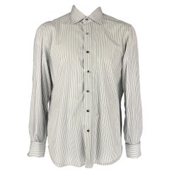 ISAIA Talla L Raya Blanca y  Puño francés de algodón negro  Camisa de manga larga