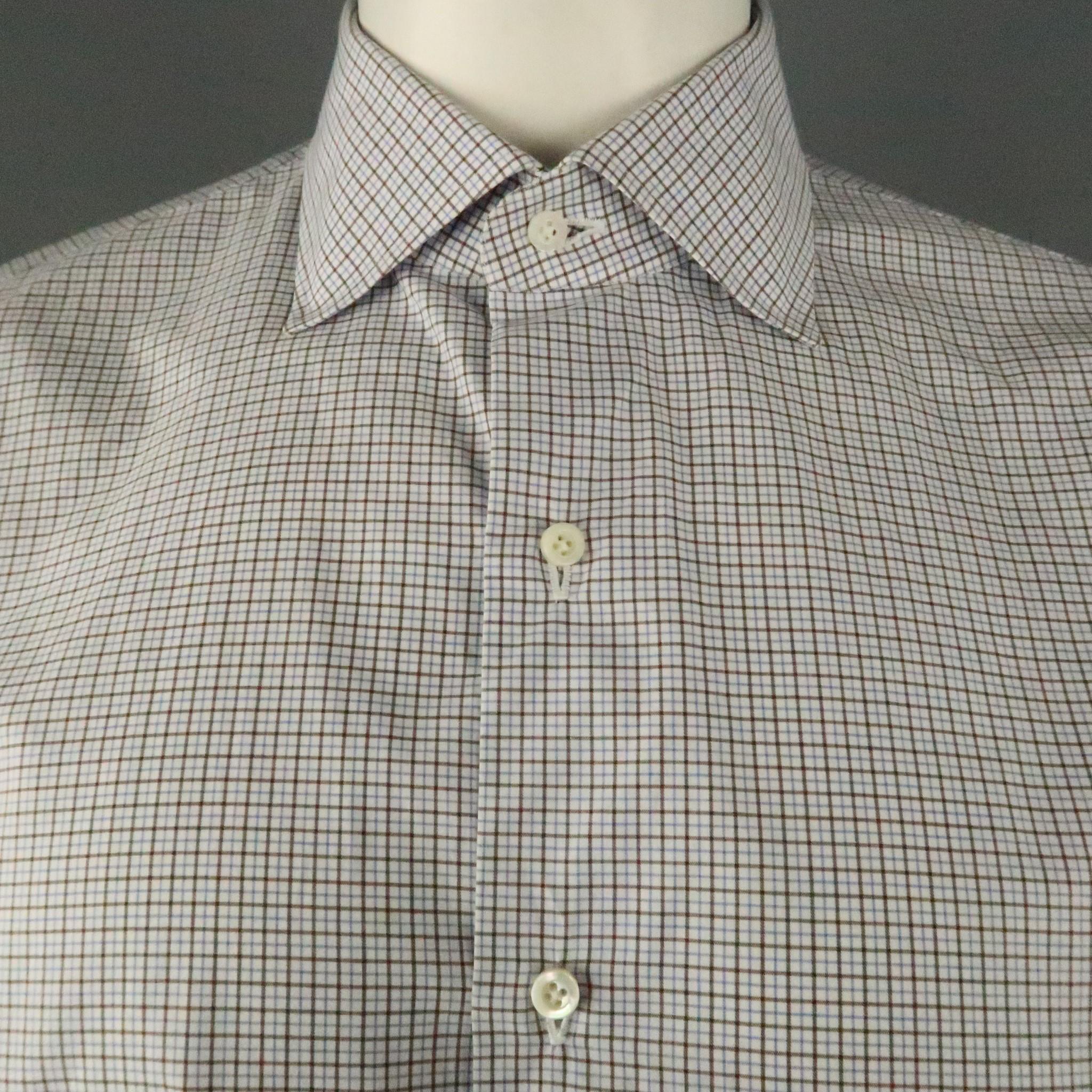 ISAIA long sleeve shirt comes in a white and blue plaid featuring a spread collar. Made in Italy.

Excellent Pre-Owned Condition.
Marked: 42

Measurements:

Shoulder: 20 in.
Chest: 46 in.
Sleeve: 27.5 in.
Length: 24.5 in.