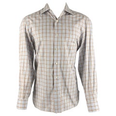 ISAIA Size M Blue Brown Plaid Cotton Long Sleeve Shirt