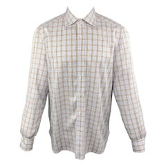 ISAIA Size M Blue 
Brown Stripe Cotton Button Up Long Sleeve Shirt