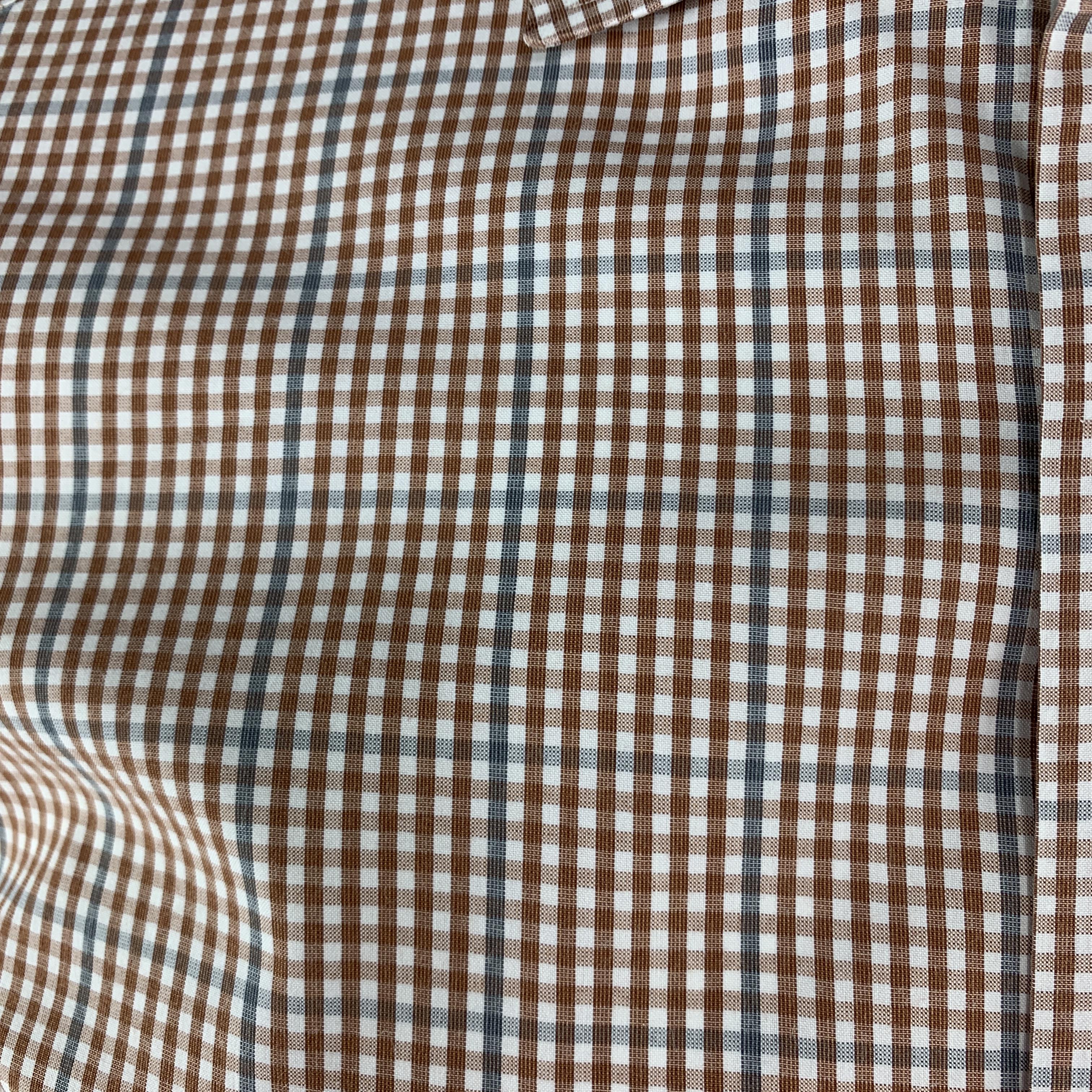 Brown ISAIA Size M Brick & White Plaid Cotton Button Up Long Sleeve Shirt