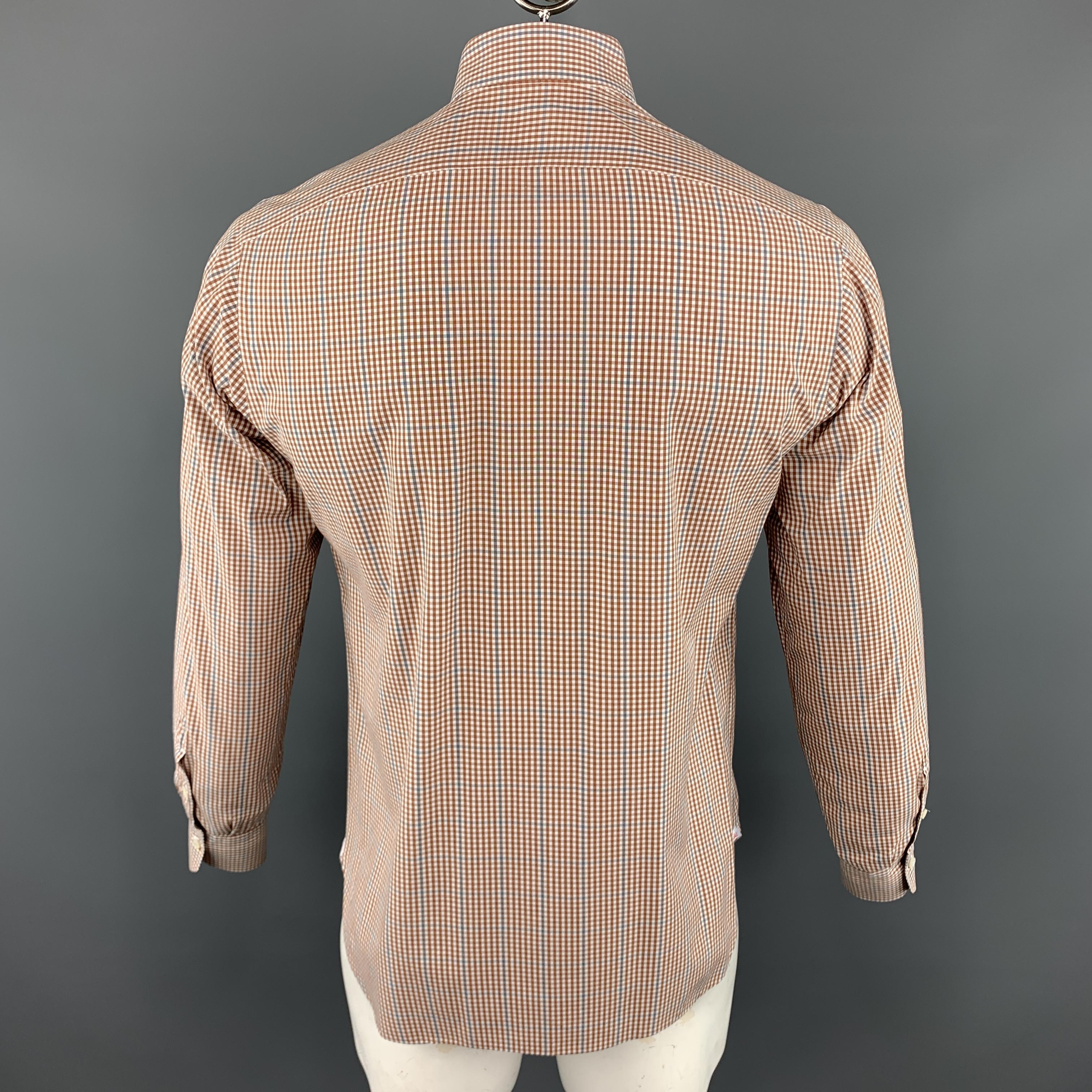 ISAIA Size M Brick & White Plaid Cotton Button Up Long Sleeve Shirt 1