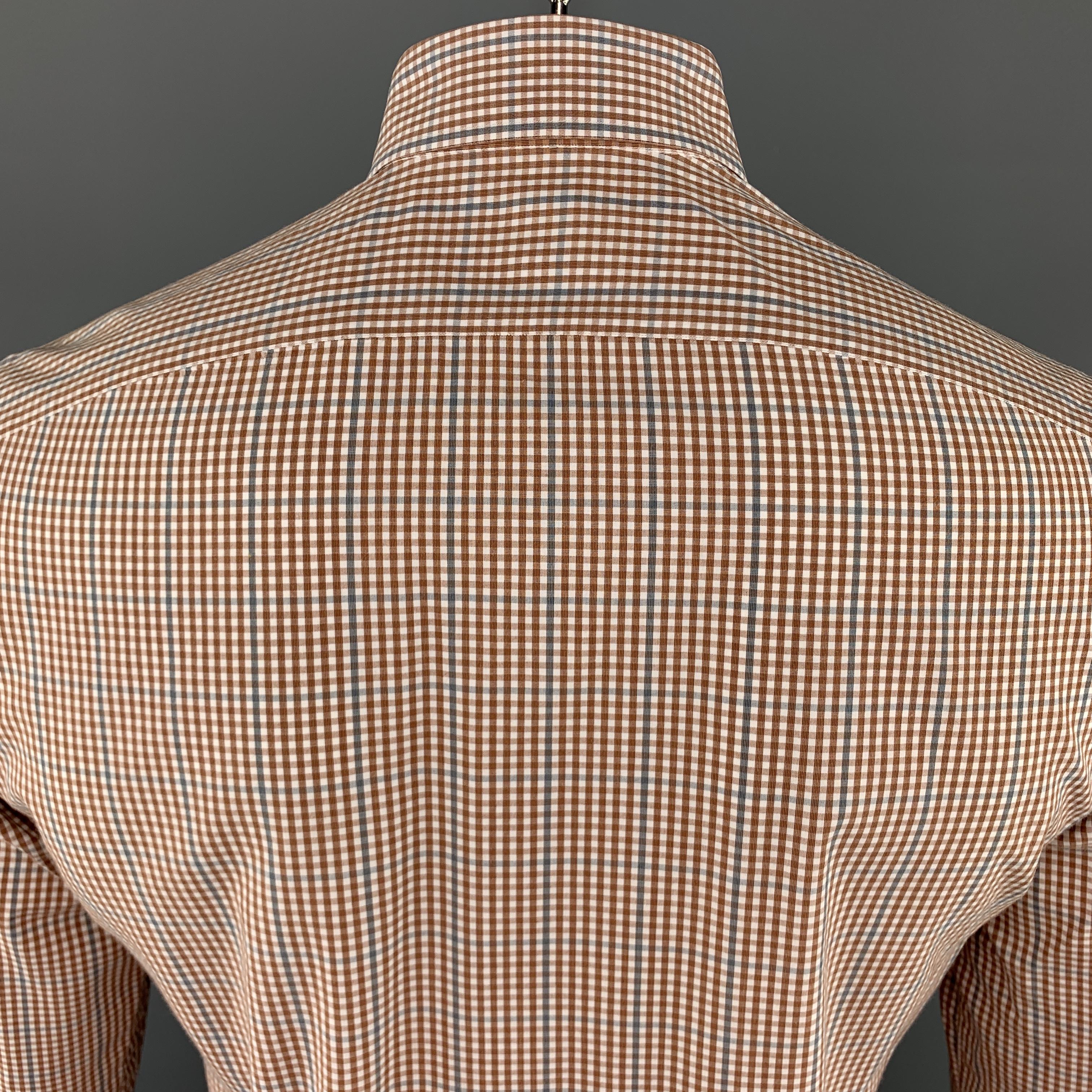 ISAIA Size M Brick & White Plaid Cotton Button Up Long Sleeve Shirt 2