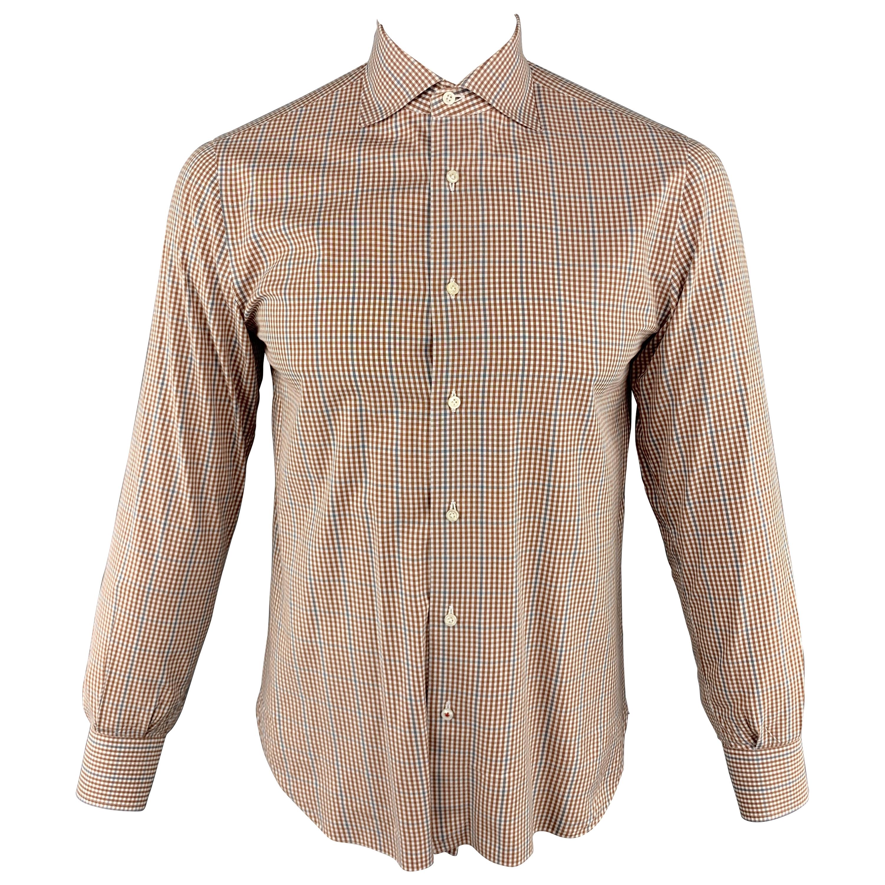 JOHN VARVATOS Size M White Checkered Cotton Button Up Long Sleeve Shirt main image 0