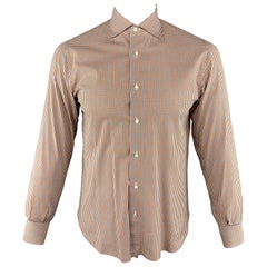 ISAIA Size M Brick & White Plaid Cotton Button Up Long Sleeve Shirt