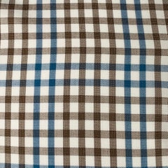 ISAIA Size M Brown White Blue Checkered Cotton Spread Collar Long Sleeve Shirt