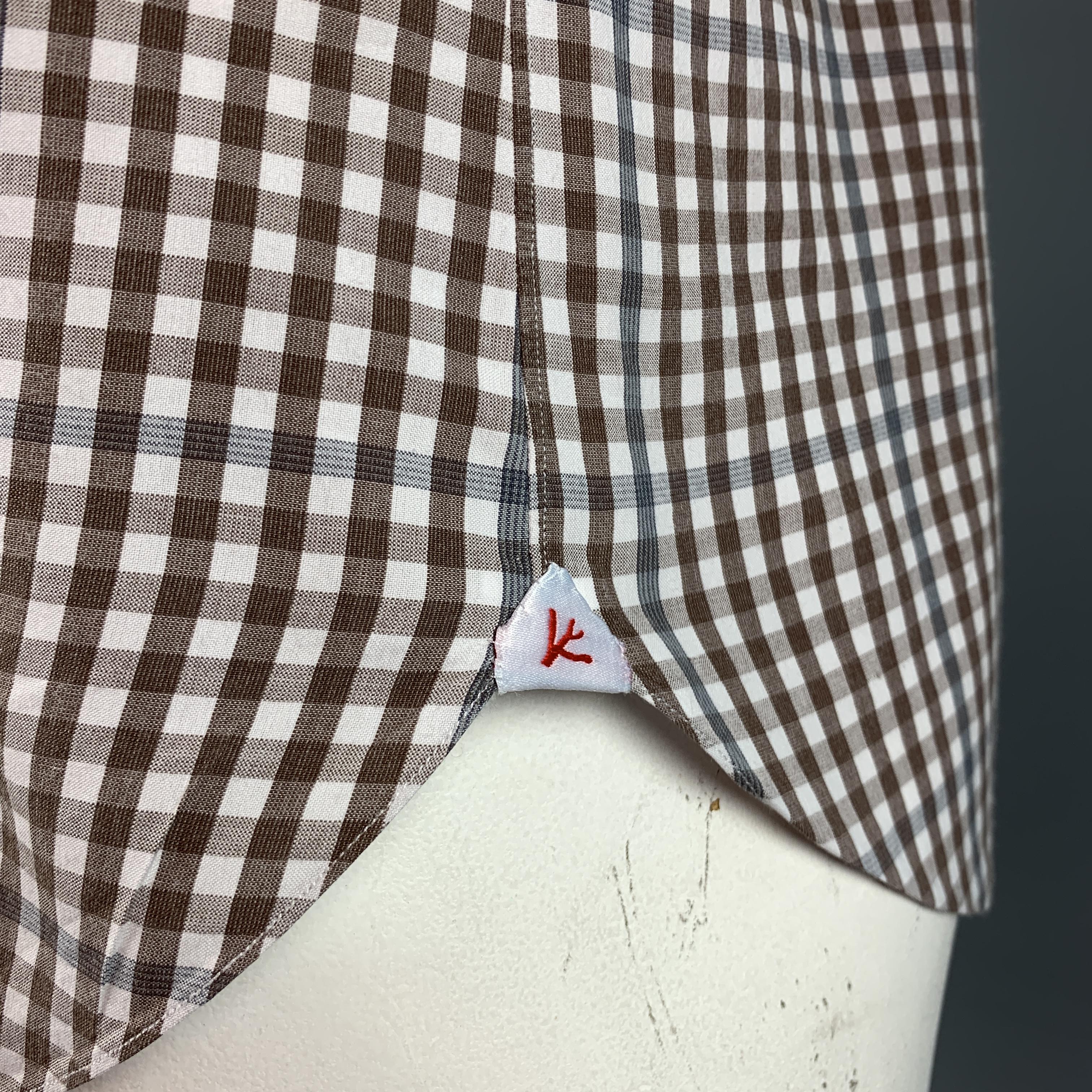 ISAIA Size M Brown & White Plaid Cotton Button Up Long Sleeve Shirt In Excellent Condition In San Francisco, CA