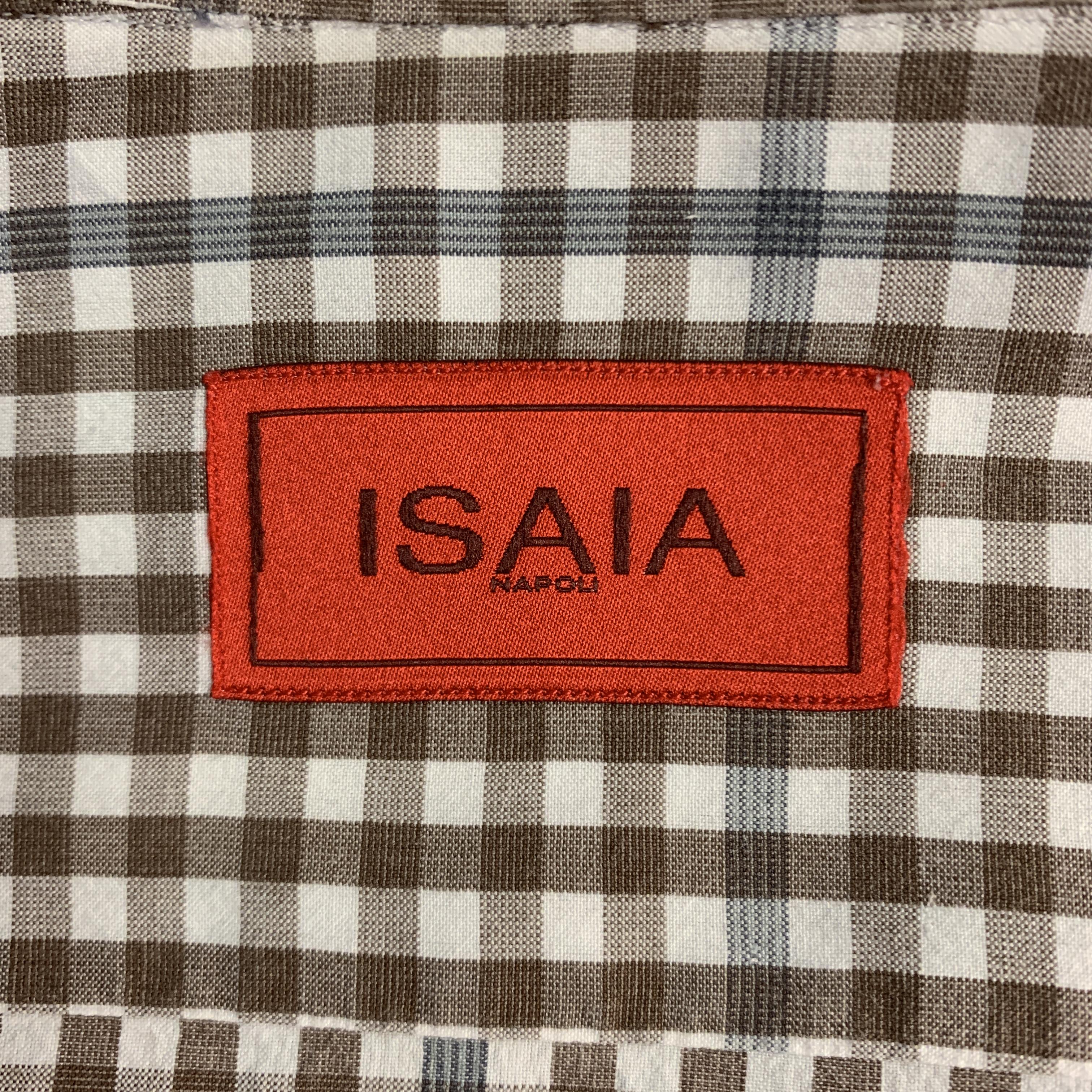 ISAIA Size M Brown & White Plaid Cotton Button Up Long Sleeve Shirt 3