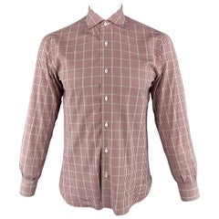 ISAIA Size M Burgundy 
White Plaid Cotton Button Up Long Sleeve Shirt
