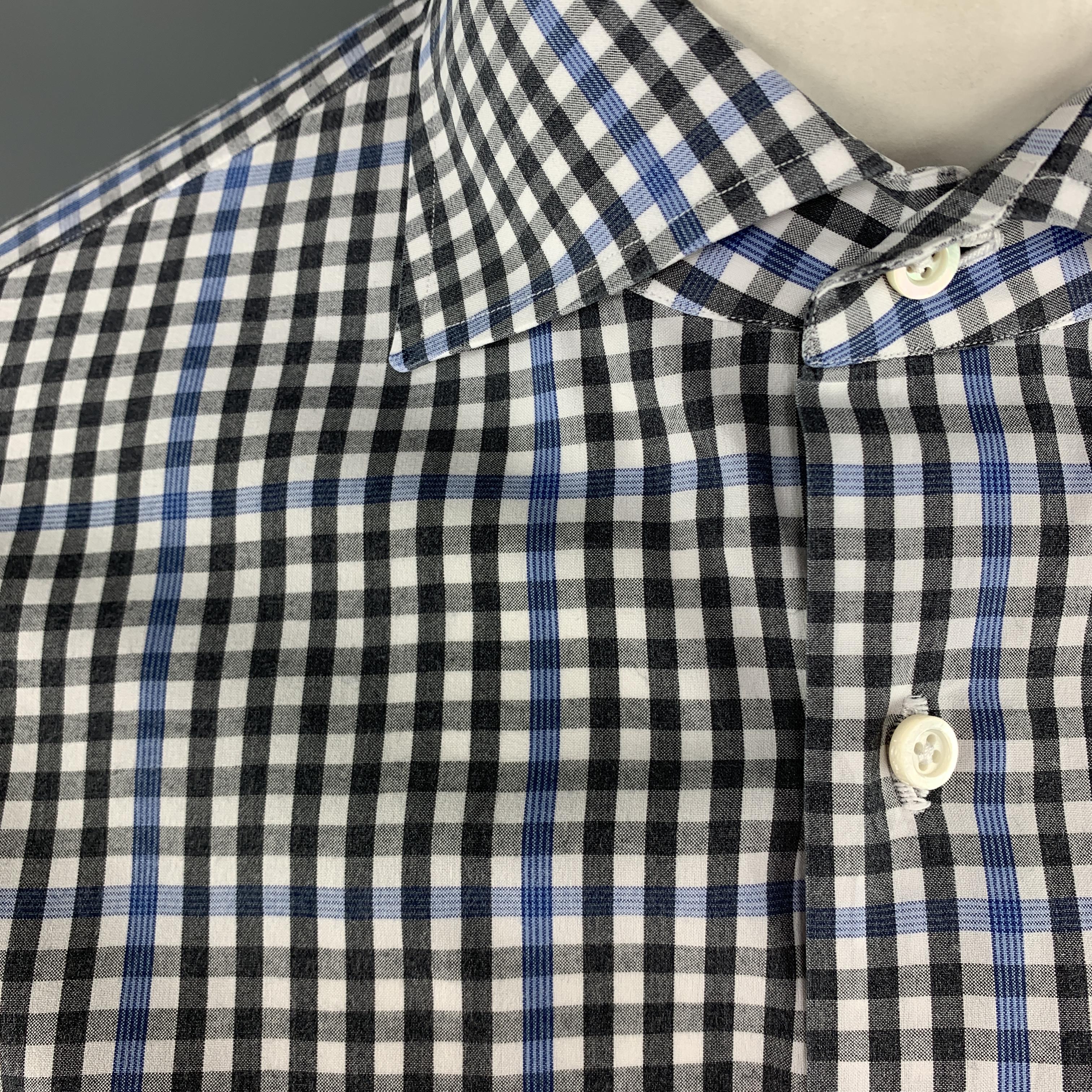 ISAIA Size M Gray & Blue Plaid Cotton Button Up Long Sleeve Shirt In Excellent Condition In San Francisco, CA