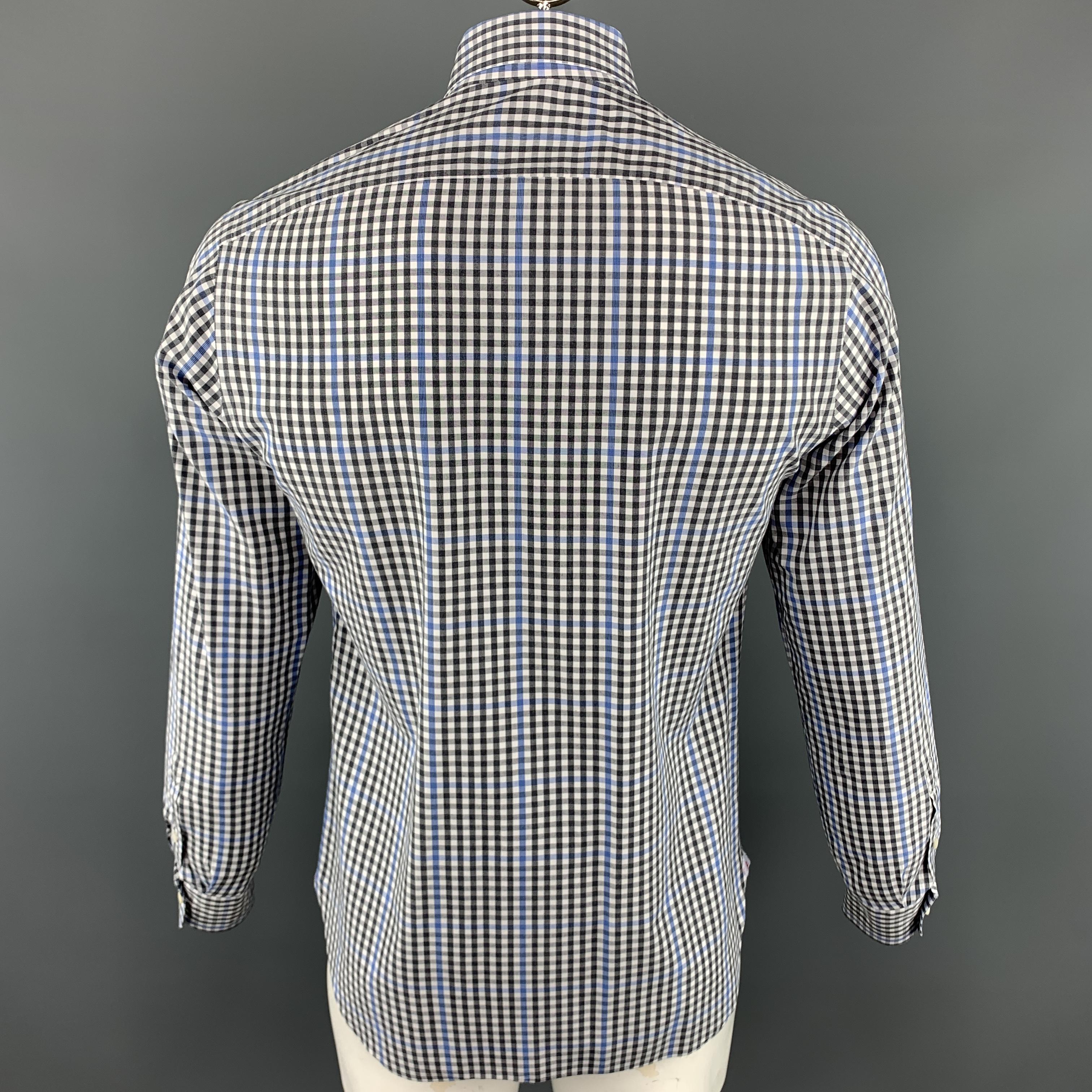 ISAIA Size M Gray & Blue Plaid Cotton Button Up Long Sleeve Shirt 1