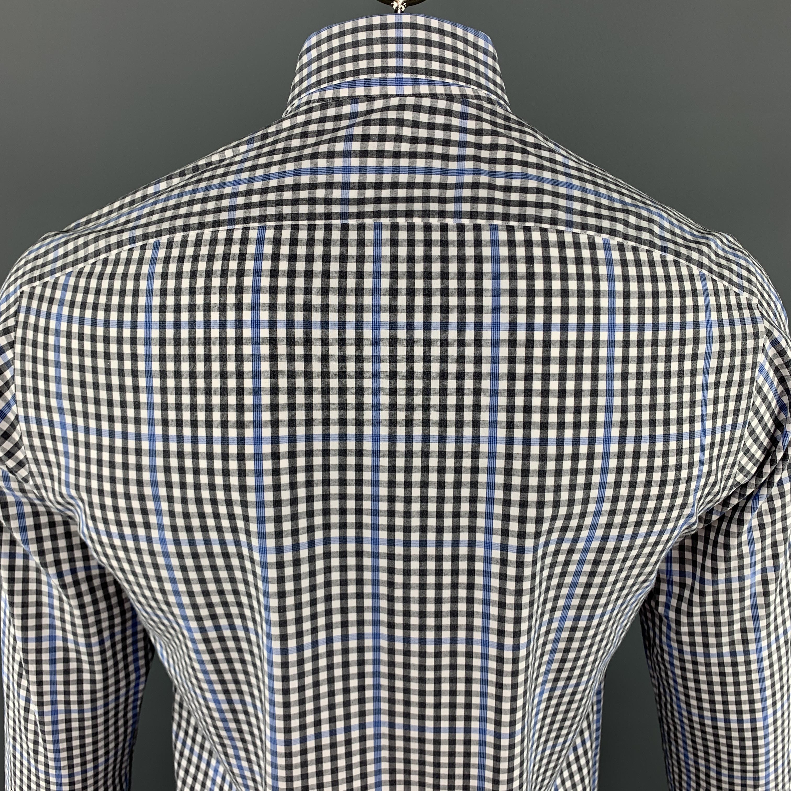 ISAIA Size M Gray & Blue Plaid Cotton Button Up Long Sleeve Shirt 2